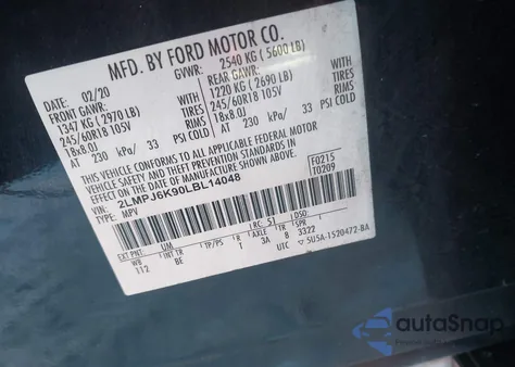 2020 Lincoln Nautilus Reserve из США, поврежденный, VIN 2LMPJ6K90LBL14048